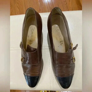 CHANEL Brown and Black Leather Shoes